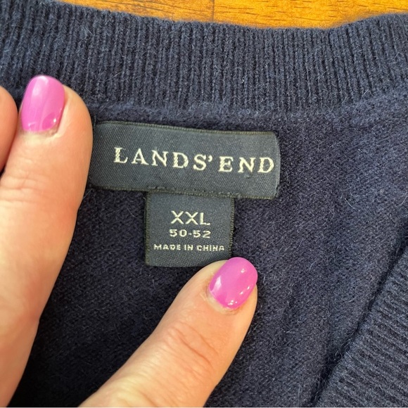 Lands' End Men's Deep Blue navy V-Neck Sweater 100% cashmere size XXL - Picture 2 of 7